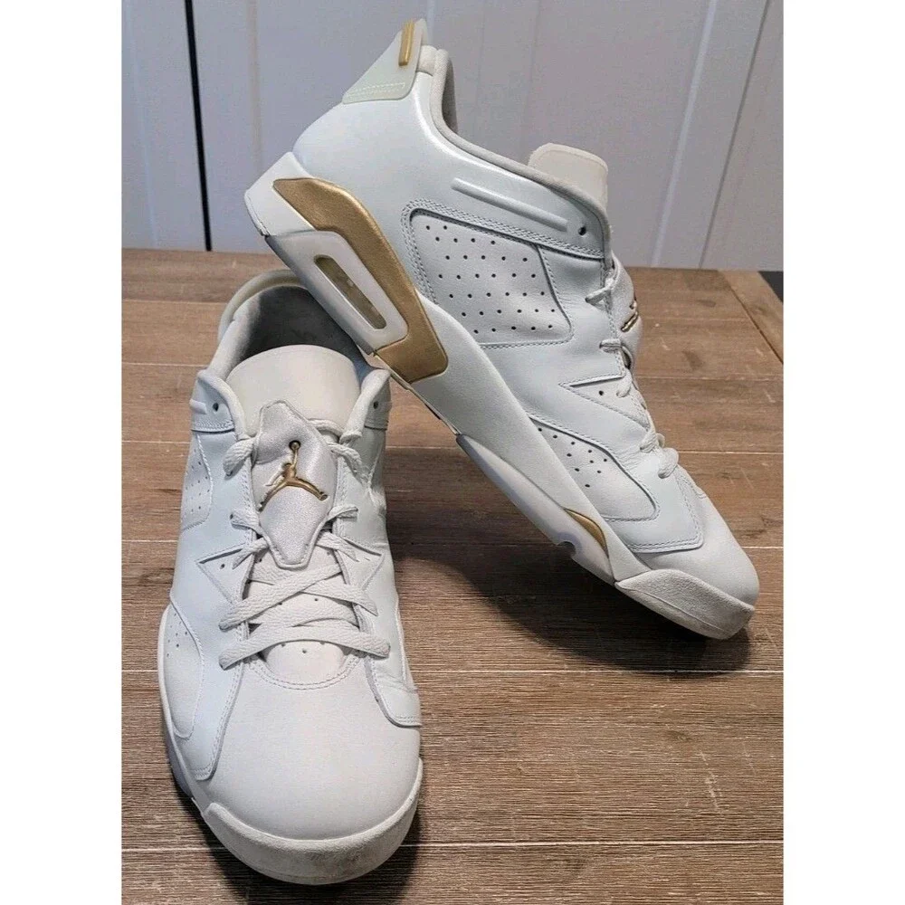 Size 17 - Air Jordan 6 Low Lunar New Year Men's Basketball Shoes White Gold